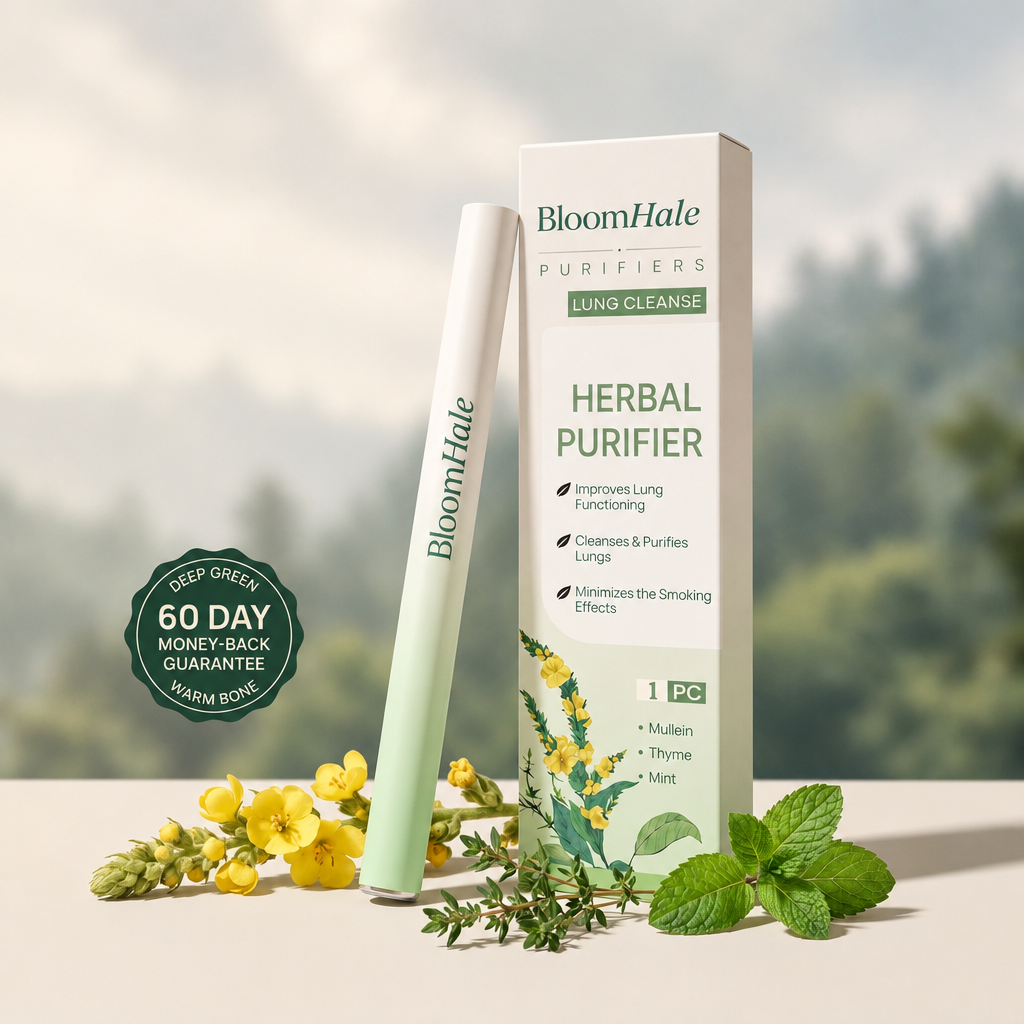 BloomHale Mullein Inhaler clean product hero with 60-day money-back guarantee